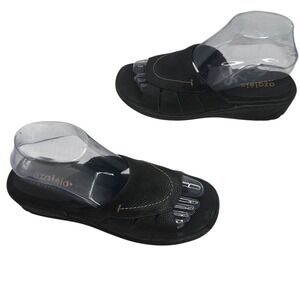 Azaleia Womens Black Pebbled Leather Wedge Slide Sandals Size 7.5 Made in Brazil